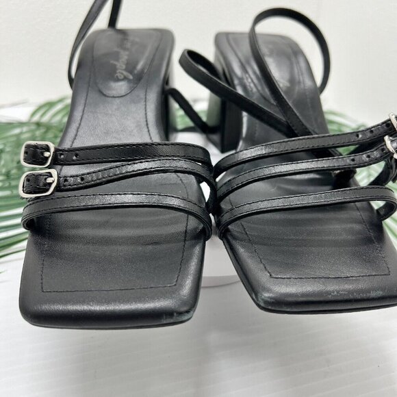 Free People Niki Black Leather Strappy Open Toe Ankle Strap Sandals Size 37 - Picture 4 of 13